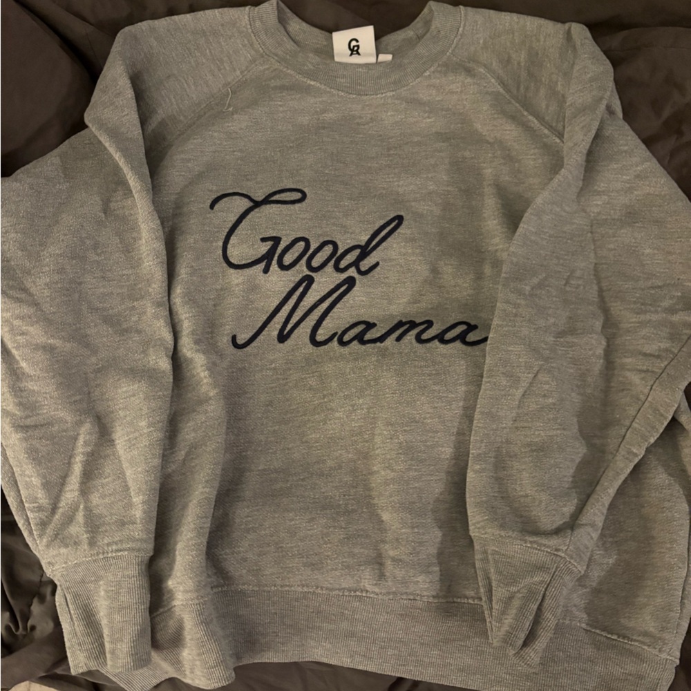 Good American Heather Gray Pullover “good mama”